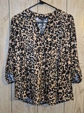 Cocomo Beige and Black Leopard-Print V-Neck Tunic